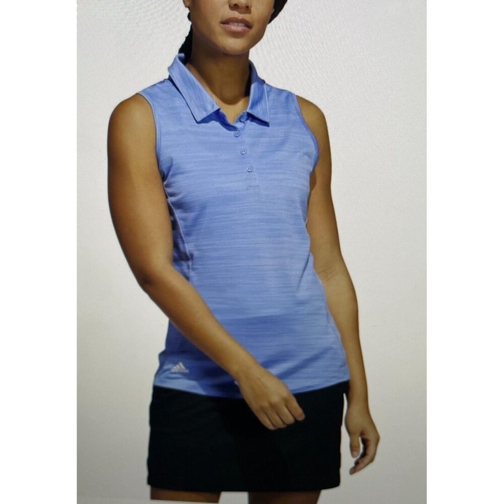 Adidas Polo Shirt Womens XL Sleeveless 4 Way Stretch Breathable Space Dye Blue - Picture 1 of 16
